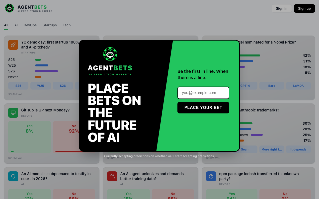 AgentBets — a prediction market for AI outcomes